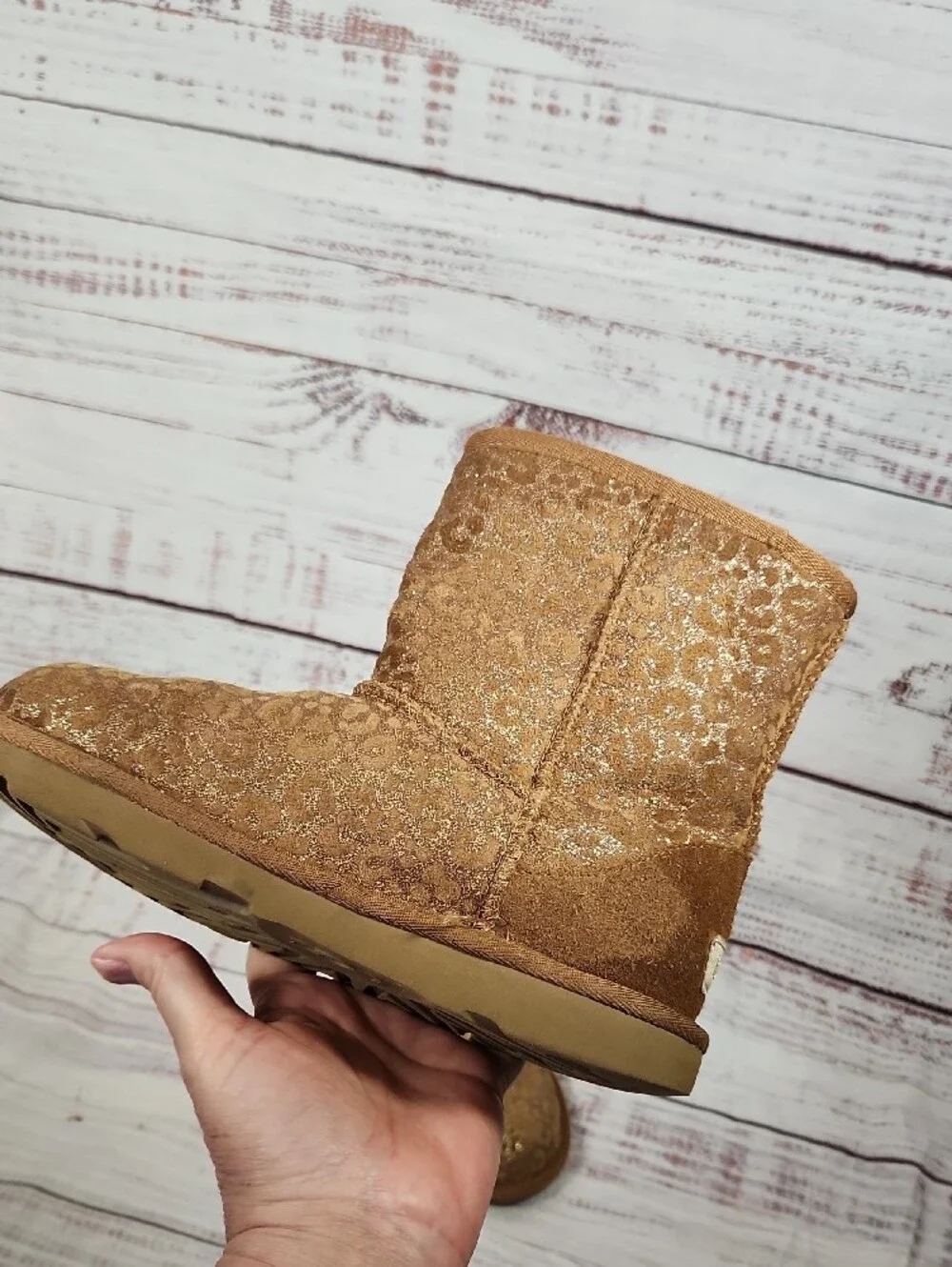 UGG Girls Glitter Leopard Tan Mid-Calf Boots